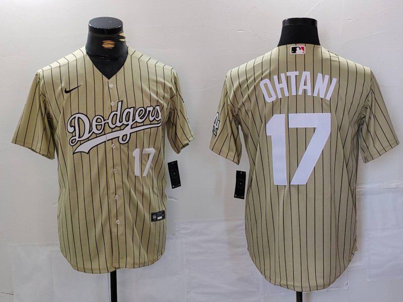 Men Los Angeles Dodgers 17 Ohtani Green Stripe Fashion Nike Game MLB Jersey style 7069